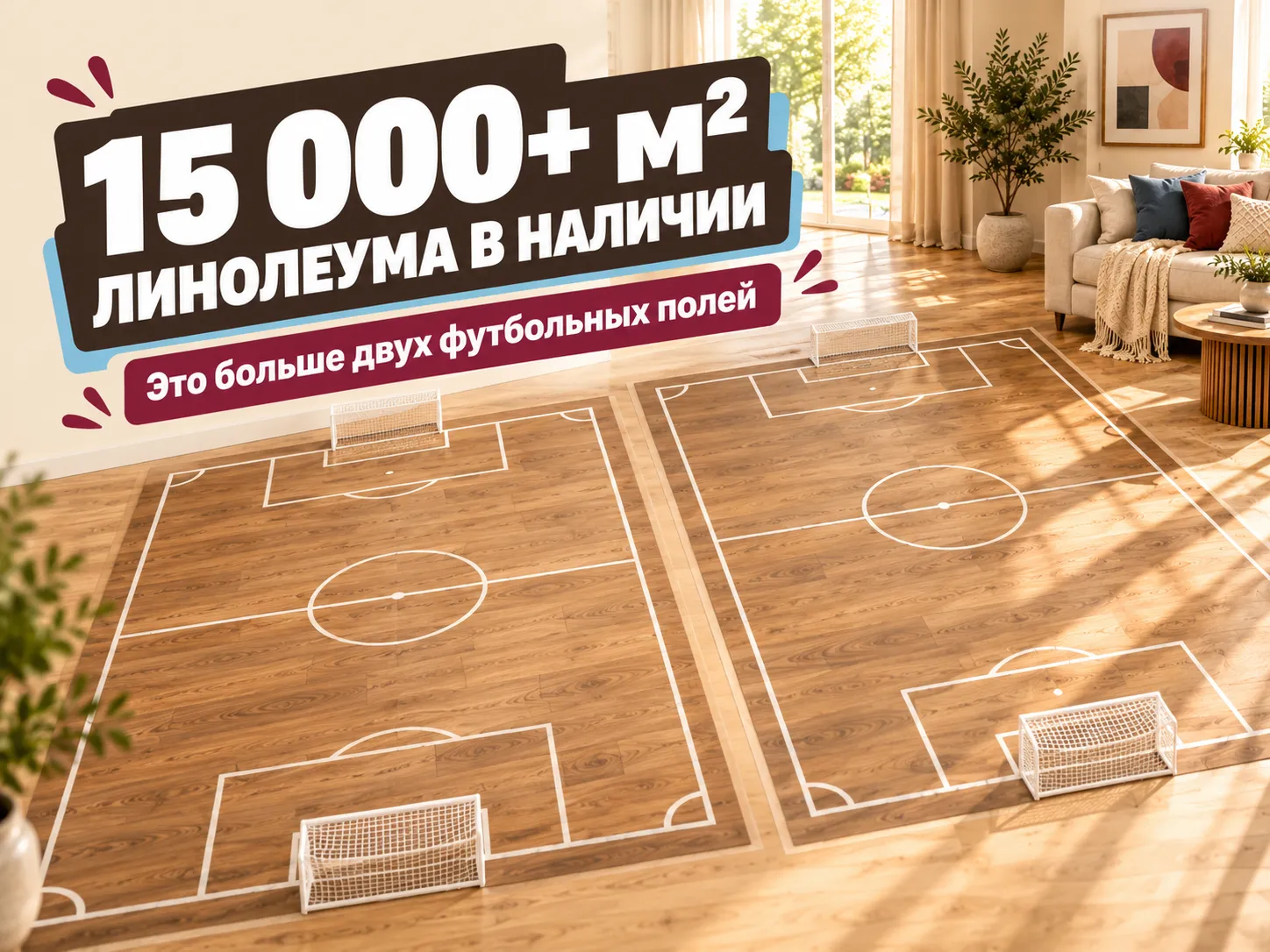 15 000+ м² линолеума в наличии — больше двух футбольных полей