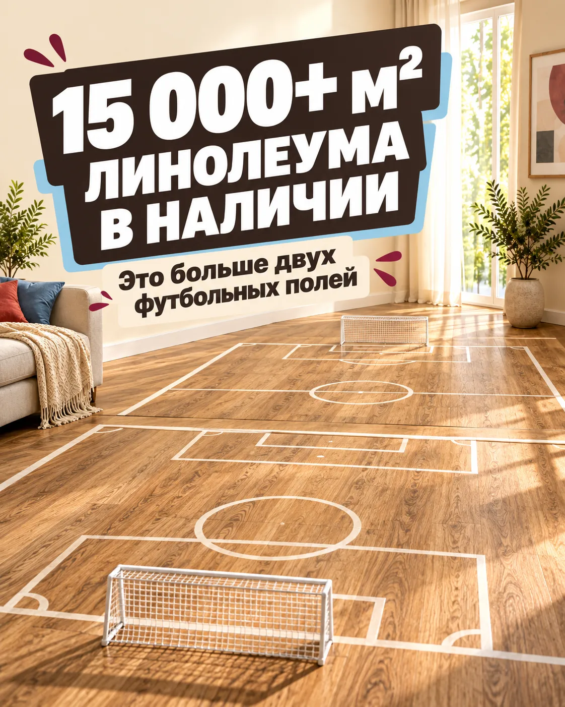 15 000+ м² линолеума в наличии — больше двух футбольных полей