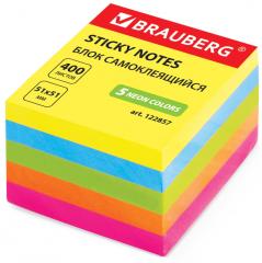Блок самоклеящийся (стикеры) BRAUBERG НЕОНОВЫЙ 51х51мм, 400 листов, 5 цветов, 122857 в строительных магазинах СтройГрад