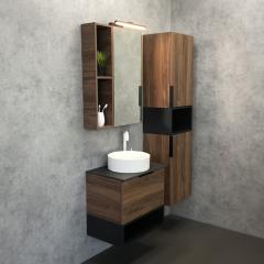 Комплект мебели COMFORTY, Штутгарт-60,дуб тёмн-коричн.,(тумба,столешн.,раков 9111,зерк. шкаф,свет-к) в строительных магазинах СтройГрад