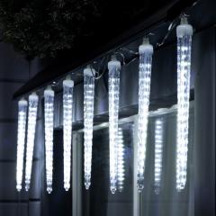 Гирлянда «Сосульки рифленые» 2.5 × 0.3 м, IP65, прозр. нить, 192 LED белое с эффек. стекания, 12 В