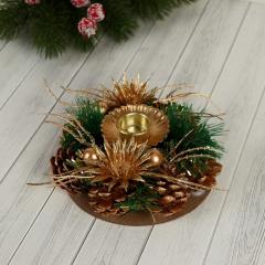 Подсвечник на одну свечу ˮГлорияˮ с золотыми цветами, 13 см отв d-5 см в строительных магазинах СтройГрад