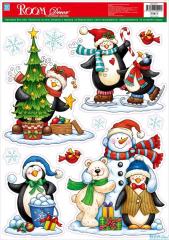 Стикеры Новогодние, снеговик и пингвины, WDX1861 D