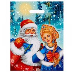 Пакет ПЭ с вырубной ручкой 31х40см (Дед мороз и снегурочка) НГ Ламинированный Интерпак (х50/500) в строительных магазинах СтройГрад