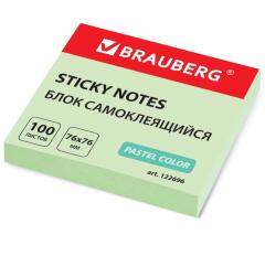 Блок самоклеящийся (стикеры) BRAUBERG ПАСТЕЛЬНЫЙ 76х76мм, 100 листов, зеленый, 122696 в строительных магазинах СтройГрад