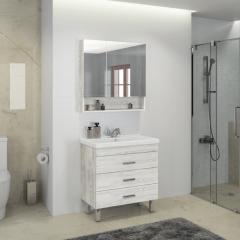 Комплект мебели COMFORTY. Никосия-80Н. дуб белый. (тумба. раковина Fest80. зеркальный шкаф) в строительных магазинах СтройГрад