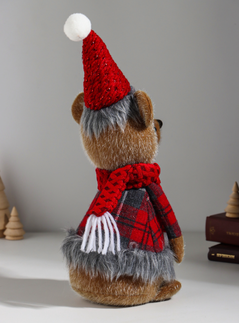 Кукла интерьерная текстильная «Мишка в колпаке с мехом и шарфе», 15×11×36 см в строительных магазинах СтройГрад