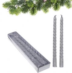 Свечи витые ˮЗвездный блескˮ 2шт 15см цвет серебряный, в подарочной коробке в строительных магазинах СтройГрад