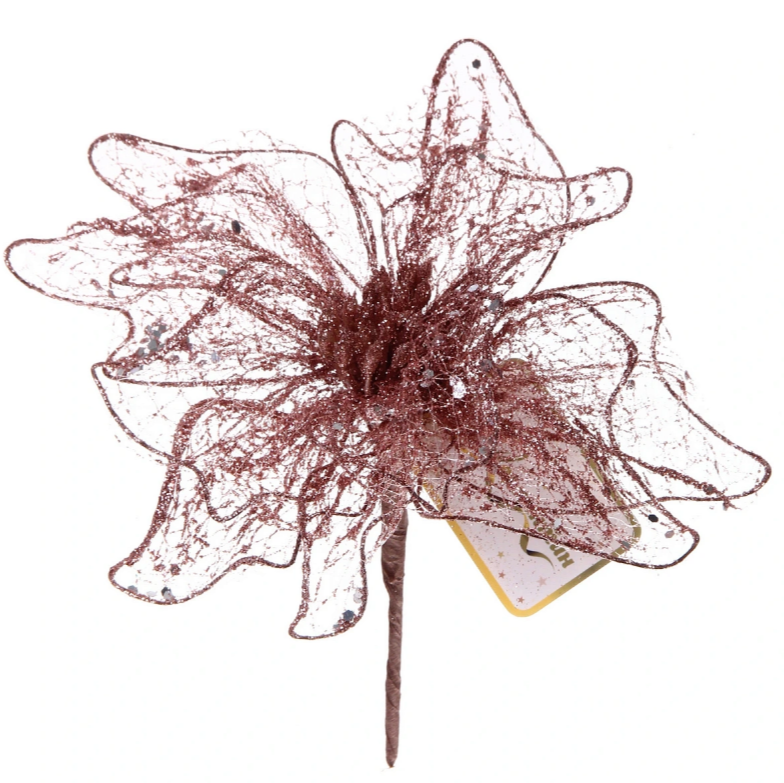 Украшение новогоднее ˮПуансеттия - Лунная ночьˮ 26 см, Розовое золото в строительных магазинах СтройГрад