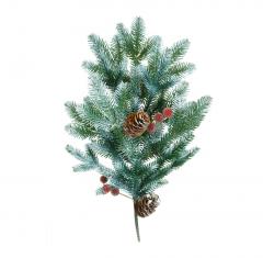 Ветка хвойная с шишками и ягодами заснеженная 55 см, литая в строительных магазинах СтройГрад