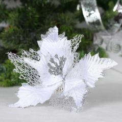 Украшение новогоднее ˮПуансеттия - Сказкаˮ 23 см, Белый в строительных магазинах СтройГрад