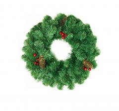 Венок новогодний - 13 зеленый с шишками и ягодами ПВХ, d-40 см. в строительных магазинах СтройГрад