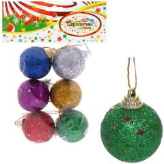 Новогодние шары 4 см (набор 6 шт) ˮБлестящее напылениеˮ, микс в строительных магазинах СтройГрад