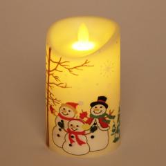 Сувенир с подсветкой Свеча со снеговичком 7,5*12,5см (пламя колышется)