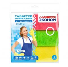 Салфетка микрофибра Эконом смарт 30*30 3шт в строительных магазинах СтройГрад