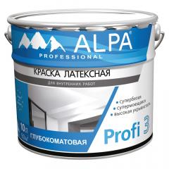 Краска моющаяся Alpa Profi 3 акриловая глубокоматовая белая 10л (14,7кг) Alpa