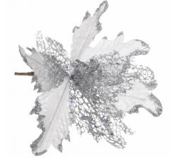 Украшение новогоднее ˮПуансеттия-Нежностьˮ 23 см, Серебро в строительных магазинах СтройГрад