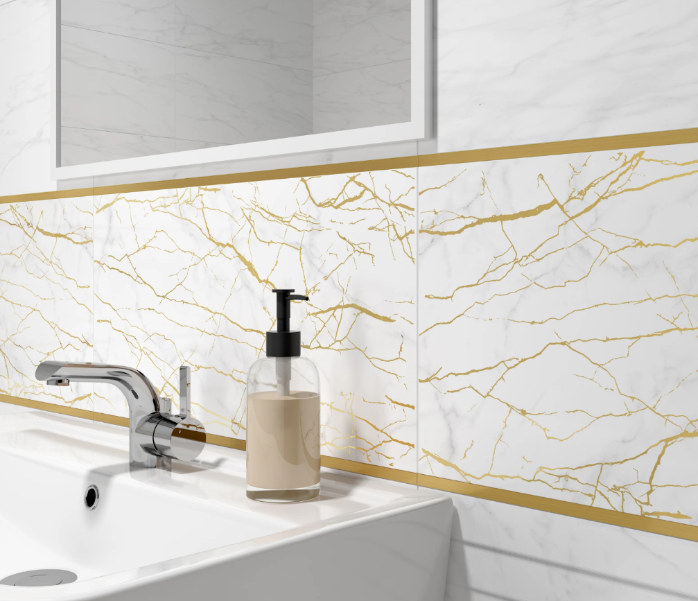 Calacatta Metallic бордюр золотистый 10х600мм, Cersanit MT1L382 /48/ в строительных магазинах СтройГрад
