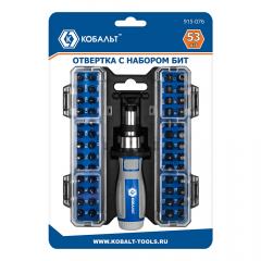 Отвертка рукоятка КОБАЛЬТ с набором бит, 53 ПР., CR-V (25 бит, 26 бит для точных работ + адаптер) в строительных магазинах СтройГрад