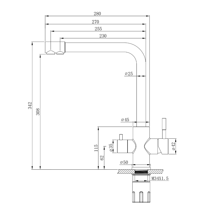 Смеситель для кухни ЧЕРНЫЙ под фильтр из нержавеющей стали EKO, EKO05-151Black в строительных магазинах СтройГрад