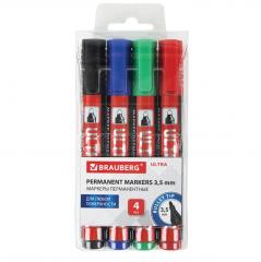Маркеры перманентные BRAUBERG ULTRA MARKER, НАБОР 4 ЦВЕТА, круглый наконечник 3,5мм, 152208 в строительных магазинах СтройГрад