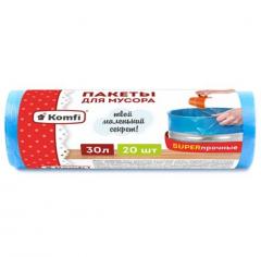 Пакеты для мусора ПСД суперпрочные голубые 30л 20шт Komfi/30 в строительных магазинах СтройГрад