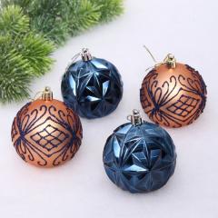 Новогодние шары 7 см (набор 4 шт) ˮСимфония лесаˮ, сапфир/шампань в строительных магазинах СтройГрад