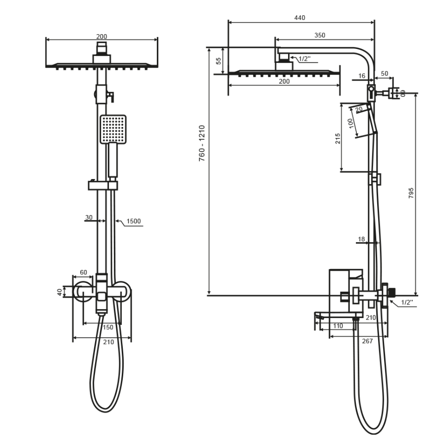 Стойка душевая со смесителем для ванны KUBUS, KUB13-314 в строительных магазинах СтройГрад