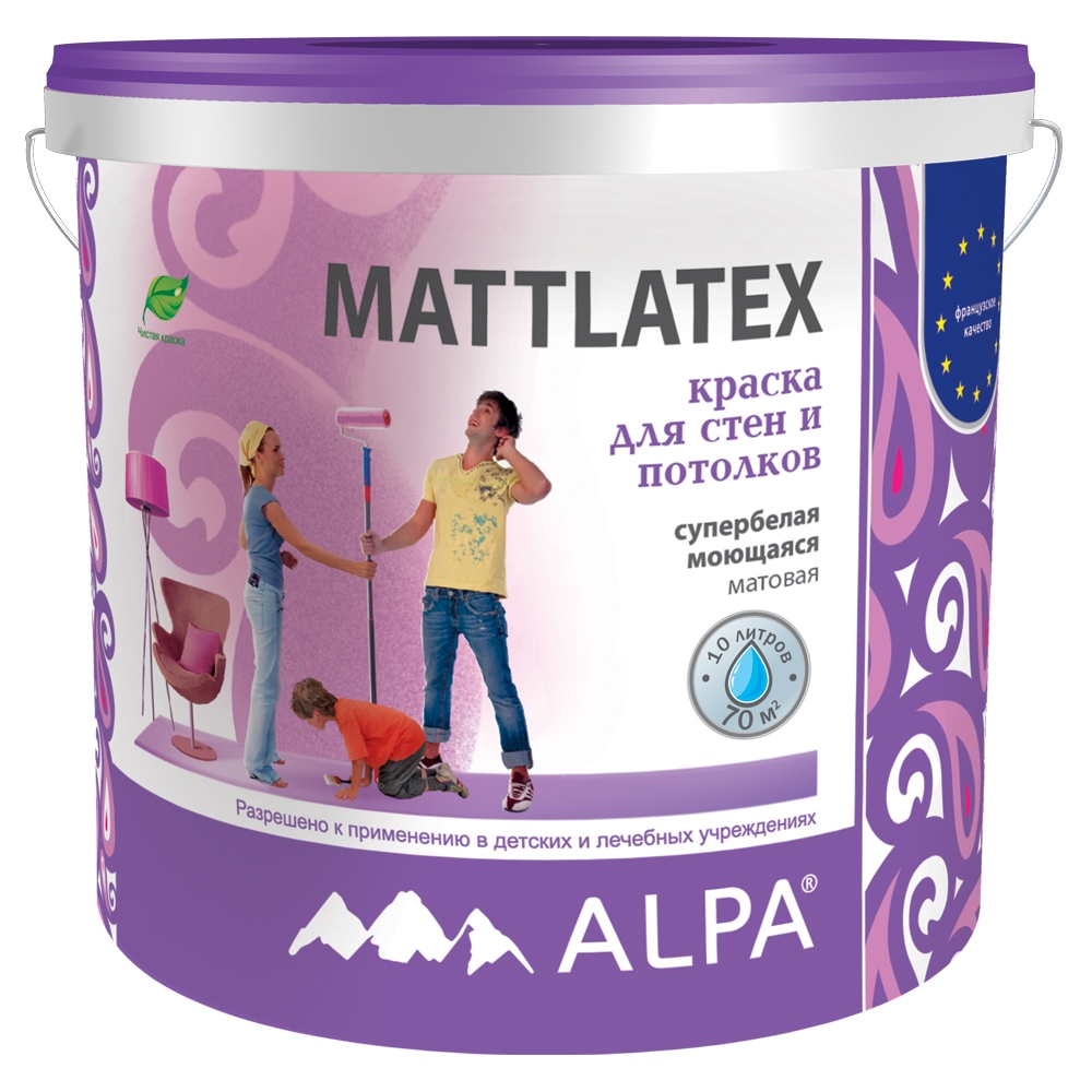 Краска для стен и потолков Mattlatex акриловая матовая белая 10л (15,6кг)  Alpa - купить в Норильске в строительных магазинах СтройГрад