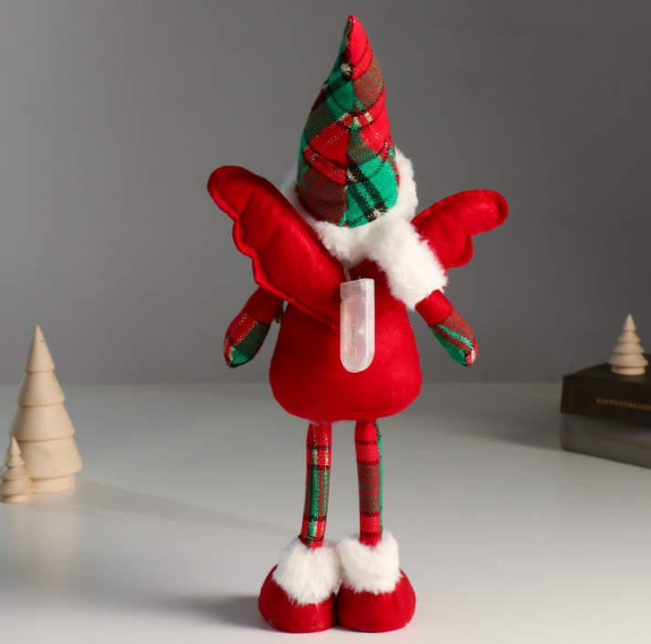 Кукла интерьерная текстильная «Ангелочек в красном наряде, клетчатый колпак», 16×7×40 см в строительных магазинах СтройГрад