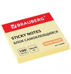 Блок самоклеящийся (стикеры) BRAUBERG ПАСТЕЛЬНЫЙ 76х76мм, 100 листов, желтый 122690 в строительных магазинах СтройГрад