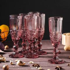 Набор бокалов стеклянных для шампанского Magistro «Ла-Манш», 160 мл, 7×20 см, 6 шт, розовый