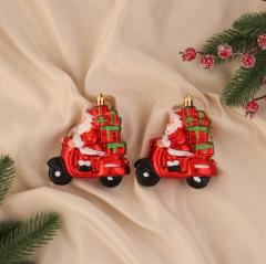 Набор елочных украшений «Дед Мороз на мотоцикле», 10×9.5 см, 2шт красный в строительных магазинах СтройГрад