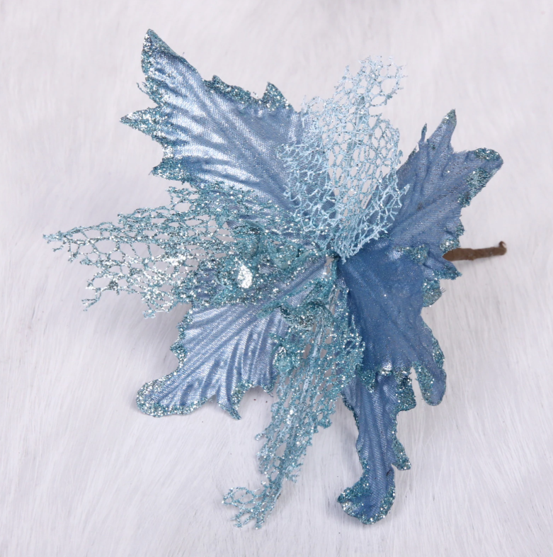 Украшение новогоднее ˮПуансеттия-Нежностьˮ 23 см, Голубой в строительных магазинах СтройГрад