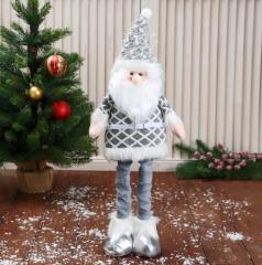 Игрушка мягкая «Дед Мороз в костюме с ремешком, длинные ножки» стоит, бело-серая в строительных магазинах СтройГрад