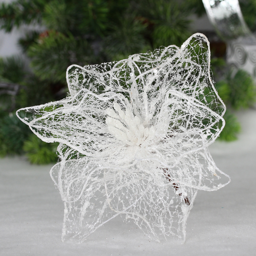 Украшение новогоднее ˮПуансеттия - Лунная ночьˮ 26 см, Белый в строительных магазинах СтройГрад