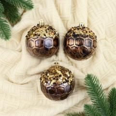 Набор шаров пластик d-8 см, 3 шт ˮСказочные узорыˮ снежинки, золотисто-коричневый в строительных магазинах СтройГрад