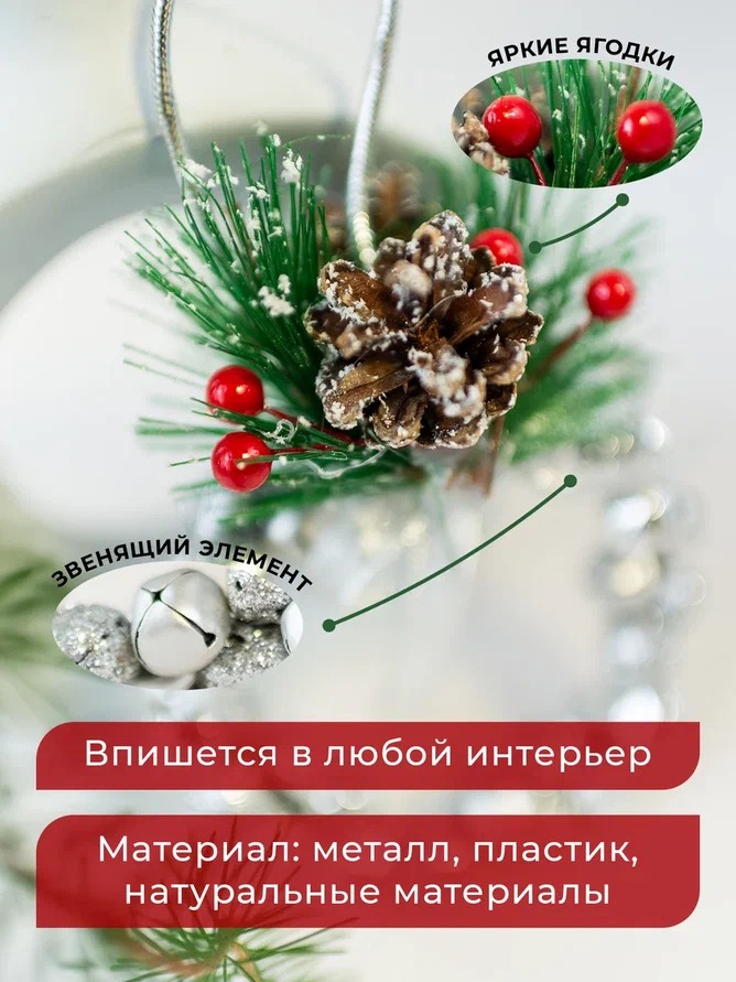 Подвеска декоративная ˮРождественский венокˮ, серебро в строительных магазинах СтройГрад