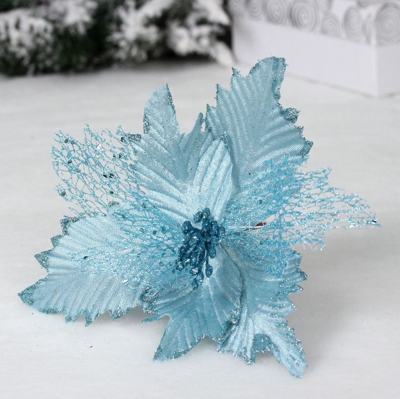 Украшение новогоднее ˮПуансеттия - Сказкаˮ 23 см, Голубой в строительных магазинах СтройГрад