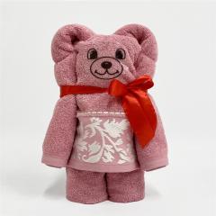 Полотенце подарочное Мишка 70х130см, 100% хлопок, темно-розовый