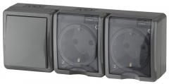 Блок две розетки+выключатель ЭРА IP54 16АХ(10AX)-250В ОУ серый /5 11-7403-03