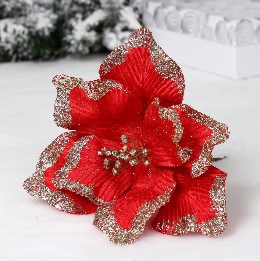 Украшение новогоднее ˮПуансеттия - Волшебный деньˮ 23 см, Красный в строительных магазинах СтройГрад