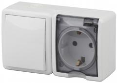 Блок розетка+выключатель ЭРА IP54 16AX(10AX)-250В ОУ белый /8 11-7401-01