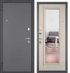 Дверь стальная, MASS 70 (FAMILY),960*2050*70мм, лев, зеркало, букле графит/МДФ ларче бьянко