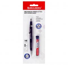 Карандаш механический 0,7 мм, трехгранный корпус + грифели HB 12 штук на блистере, BRAUBERG, 180494 в строительных магазинах СтройГрад