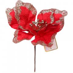 Украшение новогоднее ˮПуансеттия - Волшебный деньˮ 23 см, Красный в строительных магазинах СтройГрад