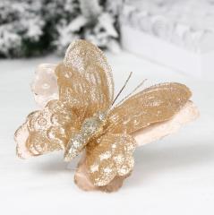 Украшение новогоднее ˮБабочкаˮ 17*15 см, Шампань в строительных магазинах СтройГрад