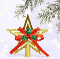 Звезда на ёлку ˮКлассикаˮ с бантом 9,5 см, Золото в строительных магазинах СтройГрад