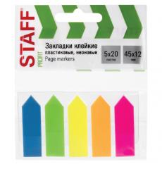 Закладки клейкие неоновые STAFF ˮСТРЕЛКИˮ 45х12 мм, 100шт (5 цв. х 20 л.) на пласт.основании, 111355 в строительных магазинах СтройГрад