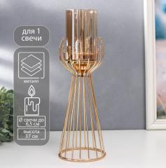 Металлический подсвечник на 1 свечу «Каркас с золотыми шариками», золото, 37×12×12 см в строительных магазинах СтройГрад